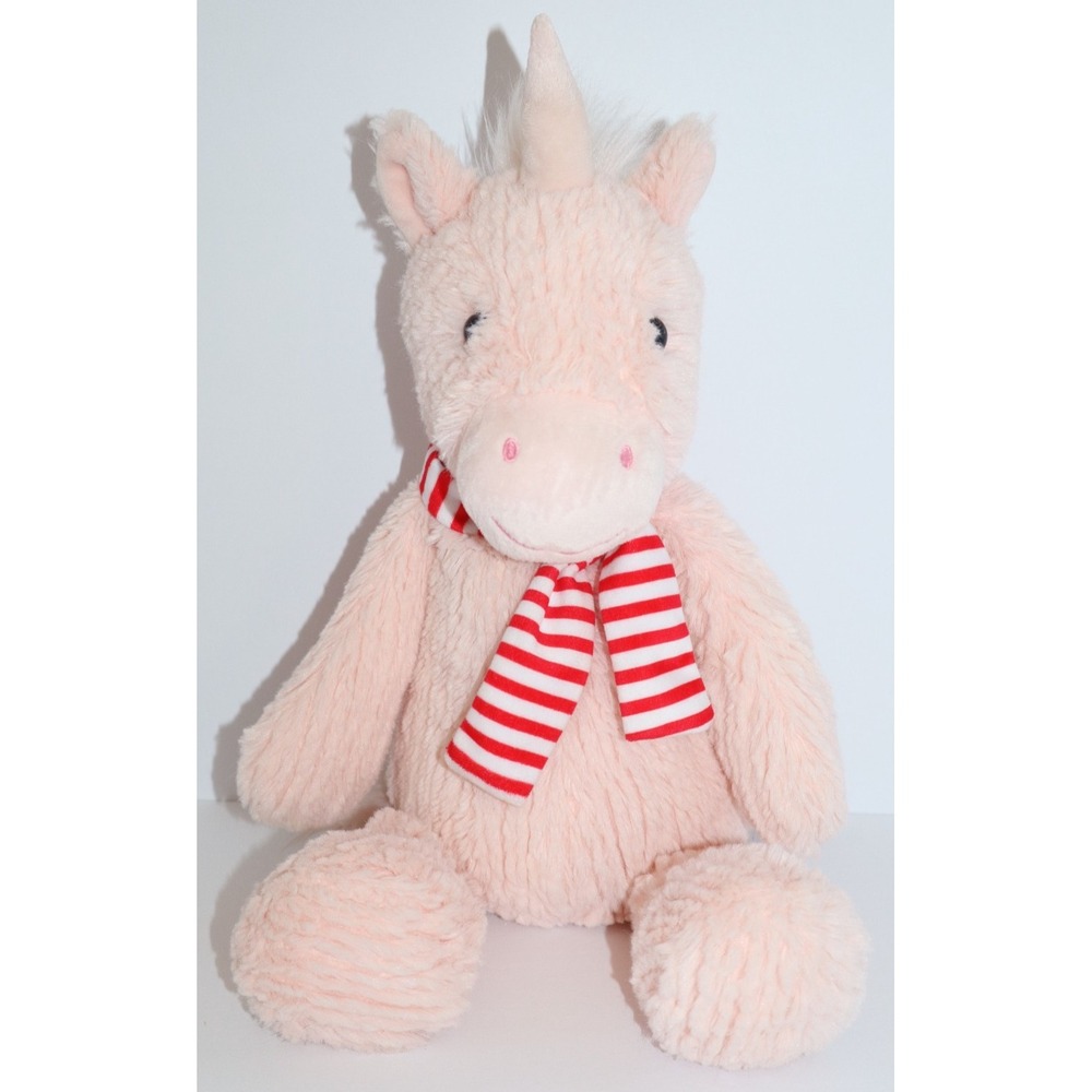 Manhattan Toy Company 16" Pink Plush Stuffed Unicorn Red White Scarf